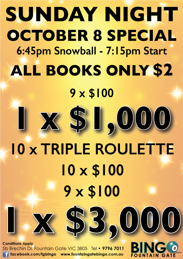Fountain Gate Bingo Specials and Promotions