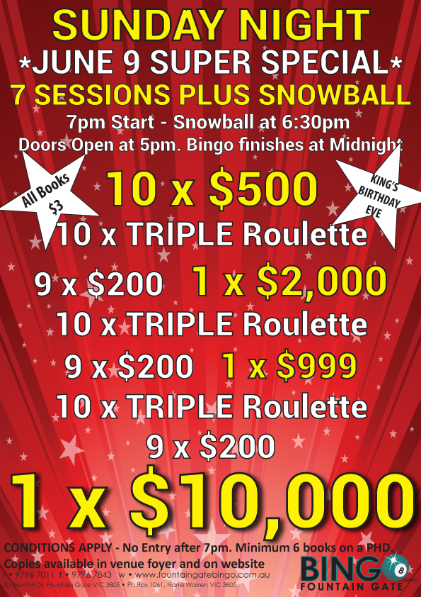 Fountain Gate Bingo Specials and Promotions