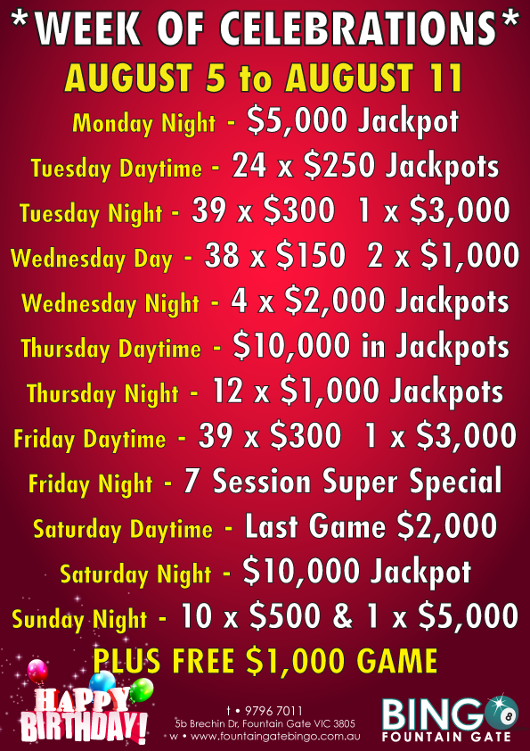 Fountain Gate Bingo Specials and Promotions