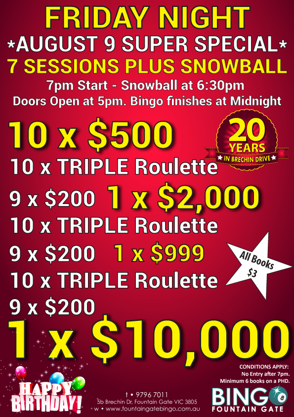 Fountain Gate Bingo Specials and Promotions