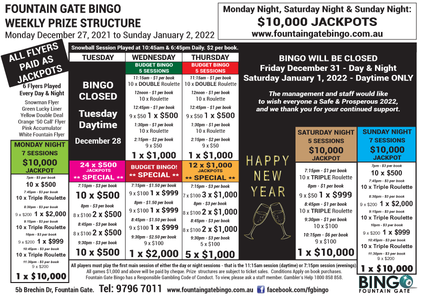 Fountain Gate Bingo Prizes